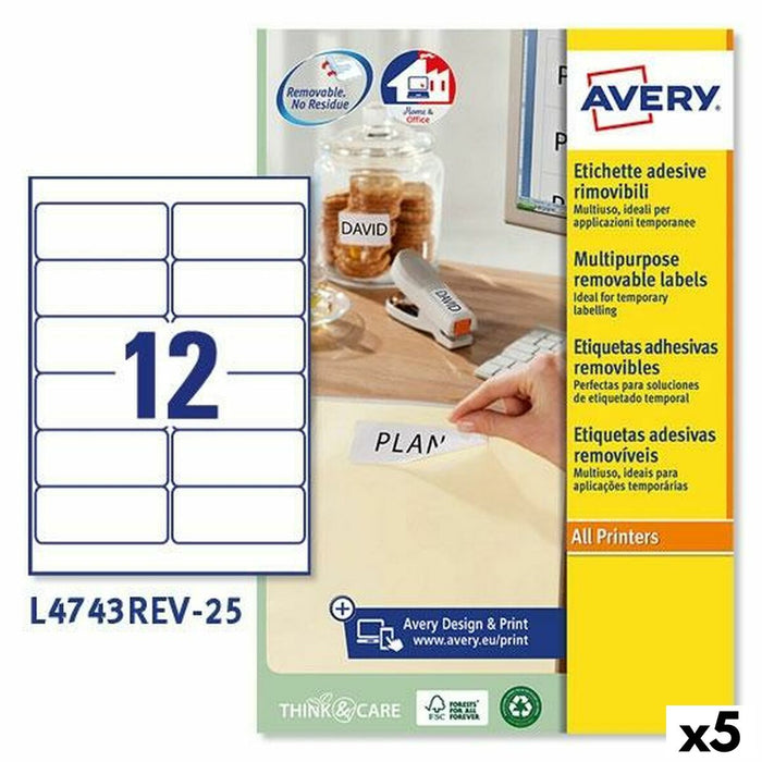 Drucker-Etiketten Avery L4743REV Weiß 25 Blatt 99,1 x 42,3 mm (5 Stück)