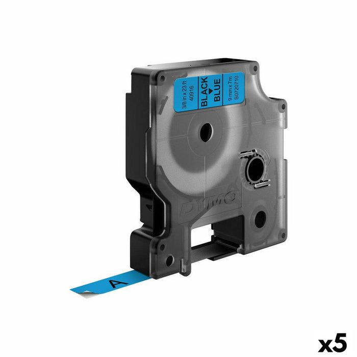 Laminiertes Klebeband zur Kennzeichnung von Maschinen Dymo D1 40916 9 mm LabelManager™ Schwarz Blau (5 Stück)