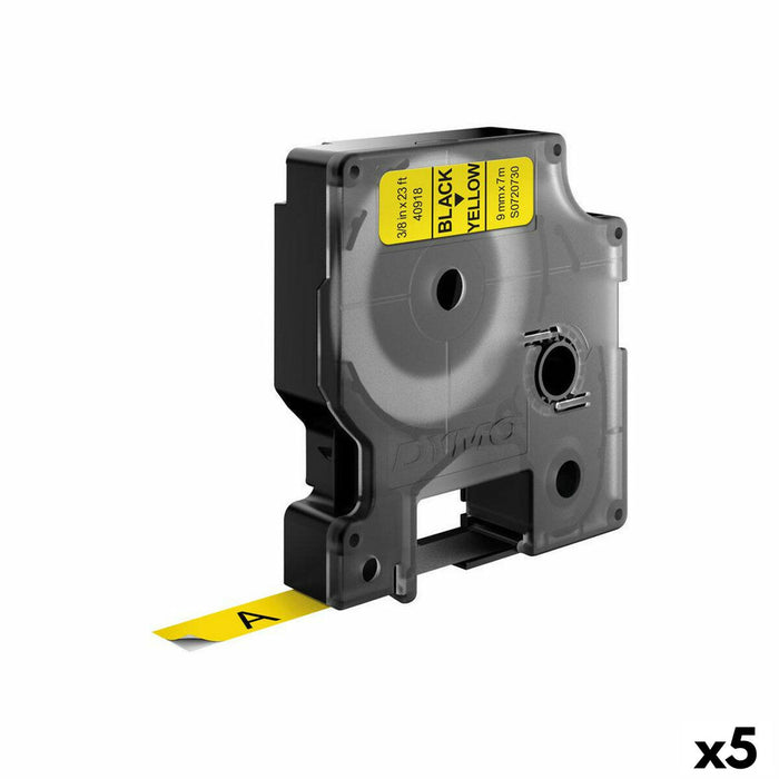 Laminiertes Klebeband zur Kennzeichnung von Maschinen Dymo D1 40918 9 mm LabelManager™ Schwarz Gelb (5 Stück)
