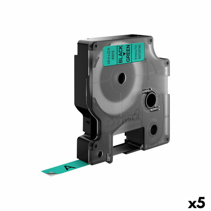 Laminiertes Klebeband zur Kennzeichnung von Maschinen Dymo D1 40919 9 mm LabelManager™ Schwarz grün (5 Stück)