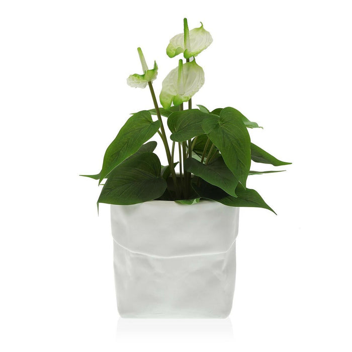 Blumentopf Versa Weiß aus Keramik Kunststoff karriert 20 x 18 x 20 cm
