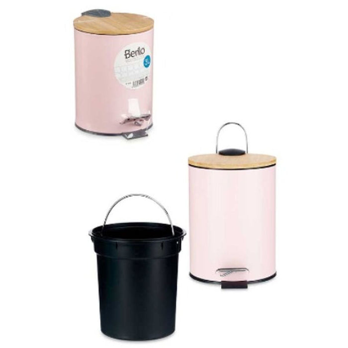 Papierkorb Rosa Metall Bambus 3 L (4 Stück)