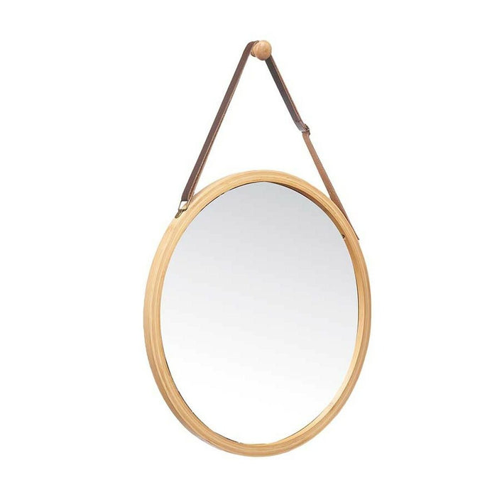 Væghængt spejl natürlich Leder Bambus rund 38 x 35 x 1,5 cm (6 Stück)