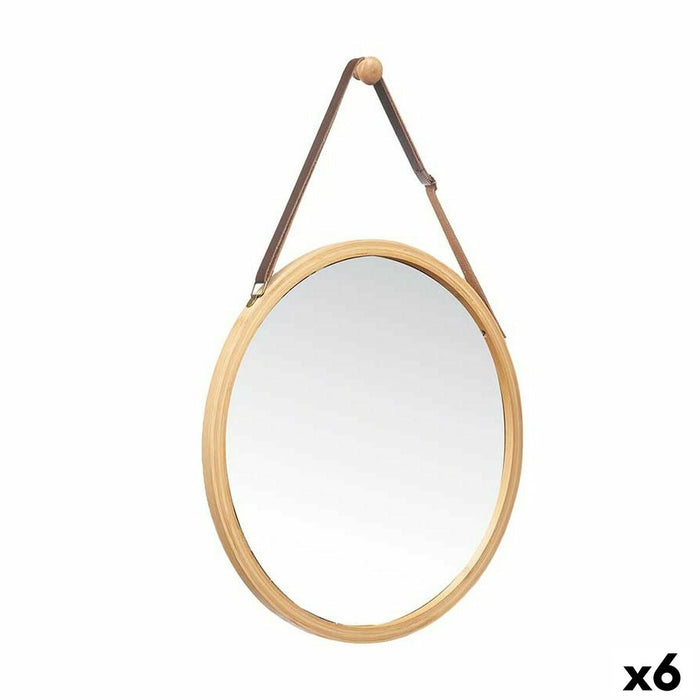 Væghængt spejl natürlich Leder Bambus rund 38 x 35 x 1,5 cm (6 Stück)