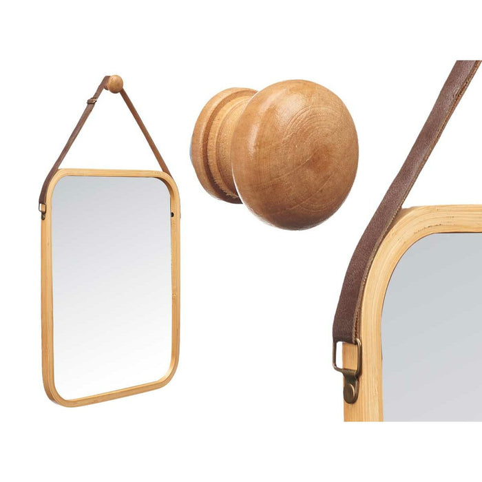 Væghængt spejl natürlich Leder Bambus rechteckig 34 x 41,5 x 1,5 cm (6 Stück)