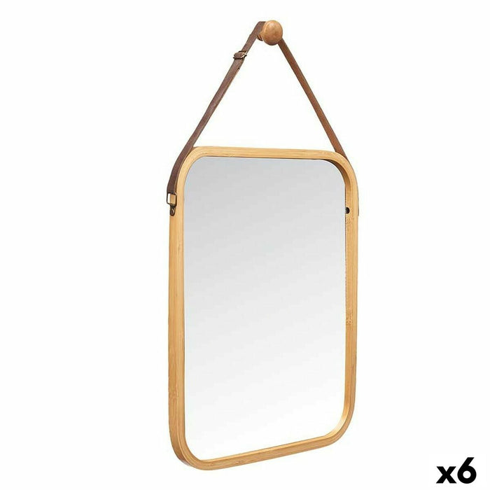 Væghængt spejl natürlich Leder Bambus rechteckig 34 x 41,5 x 1,5 cm (6 Stück)