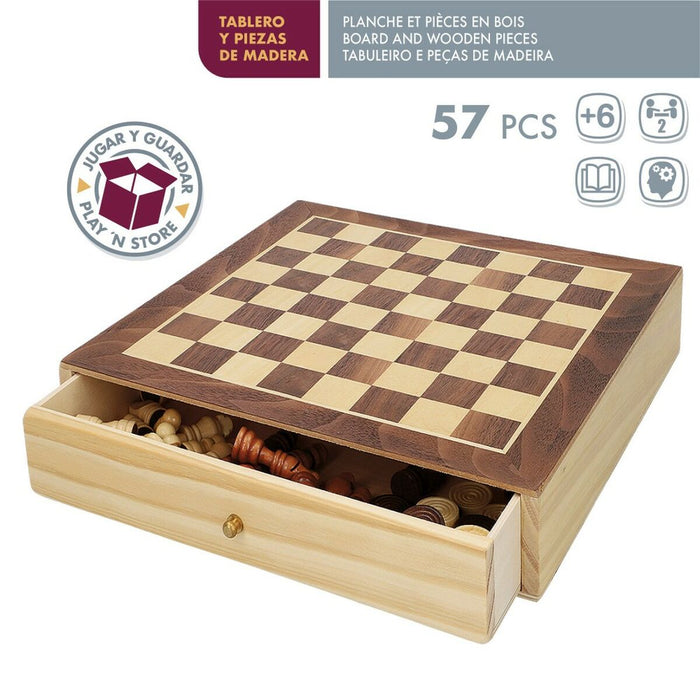 Schach- und Dame-Brett Colorbaby Schublade Holz (4 Stück)