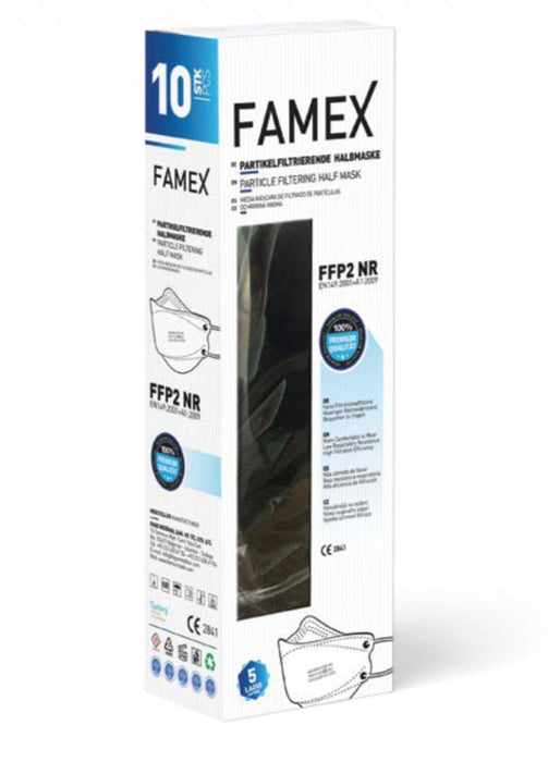 FFP2 Fischform Maske Famex / FFP2 Maske Schwarz/Weiß